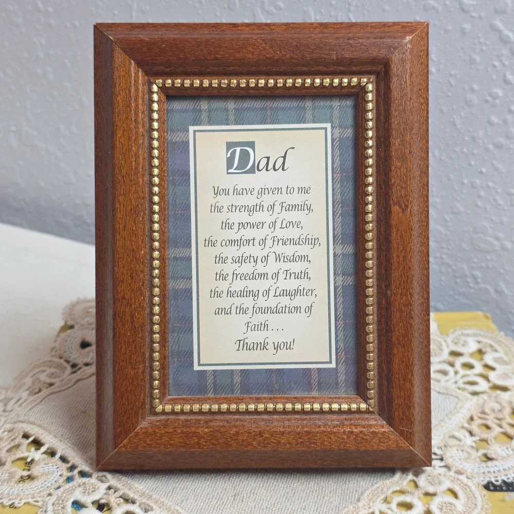 Vintage 90s‎ Mini Golden Moments Dad Poem Wood Frame Gold Beaded Plaid Decor